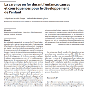 La Carence en fer peut avoir des consequences irreversibles chez l'enfant