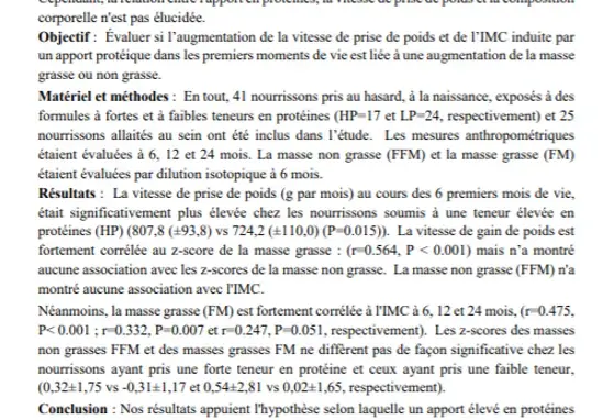 Un apport excessif en proteines dans l'enfance a un effet sur la vitesse de croissance et l'IMC