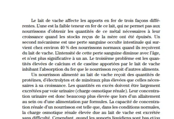 l'utilisation du lait de vache non modifié à des conséquences néfastes sur la croissance et le developpement du nourrisson