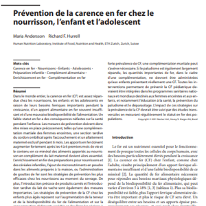 Prevention de la carence en fer chez l'enfant et l'adolescent
